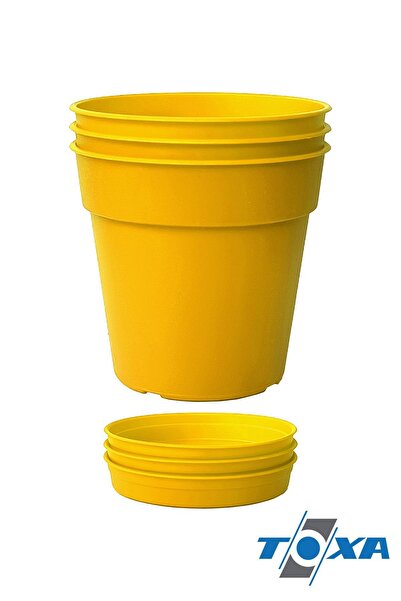 ToXA 3 Adet 0.4 Litre Sarı Terakota Saksı Tabaklı Izgarasız Mat Plastik Saksı