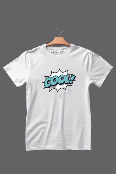 Patlayan Cool Yazılı Görsel Baskılı Unisex Tişört Beyaz