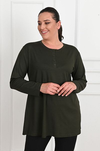 Koza Butik Γυναικεία Μπλούζα με Λεπτομέρεια Κουμπιού Plus Size 1376-23