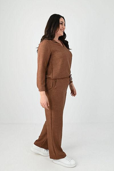 Koza Butik Γυναικείο Σετ Λινό Πόλο Λαιμόκοψης Plus Size 8071-24