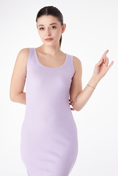 TOFİSA Rochie midi liliac - guler pătrat și fante, femei medii - 24529