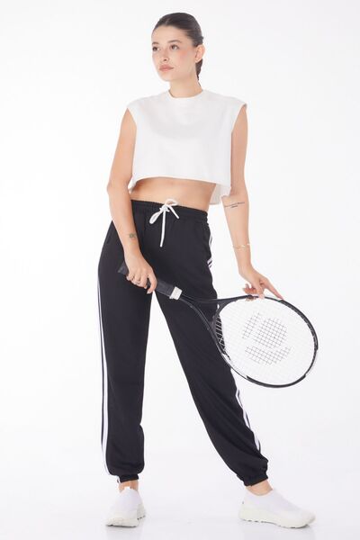 TOFİSA Black Striped Straight Women's Sweatpants - 25953