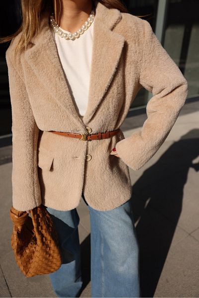 bymaestro woman Γυναικείο παλτό Blazer - Σχέδιο βελούδινης γούνας