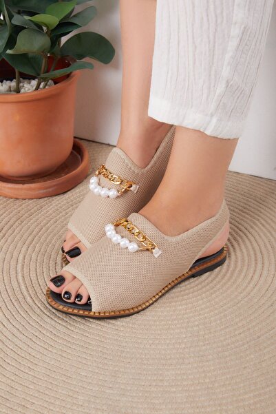 TOFİSA Beige Women's Sandals - Buckle, Model 25832