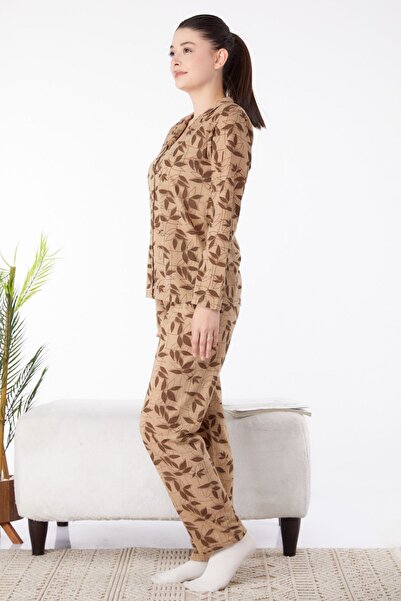 TOFİSA Brown Long Sleeve Plain Medium Women's Pajamas Set - 25356
