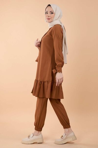 TOFİSA Judge Collar Women's Tunic and Trousers Set - Tan 13063