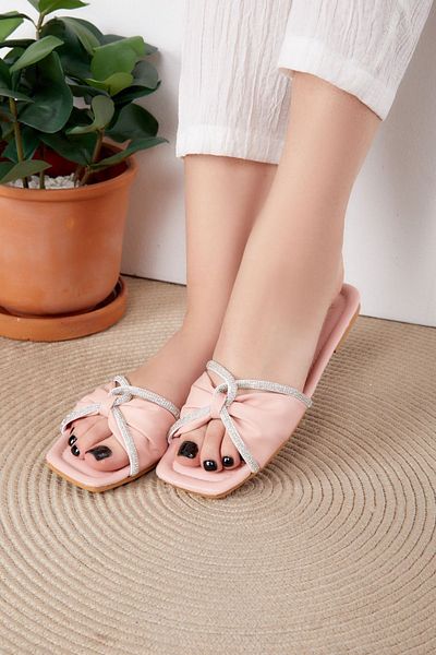 TOFİSA Pink Stone Detailed Women's Slippers - 25543