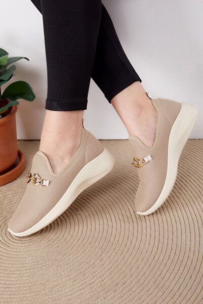 TOFİSA Béžové dámské tenisky s přezkou - 25378