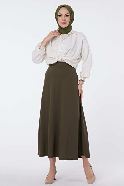 TOFİSA Střední dámská sukně v khaki barvě rovného střihu - 23643