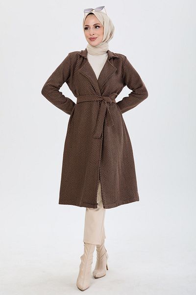 TOFİSA Brown Trench Straight Jacket Collar Women - 13091
