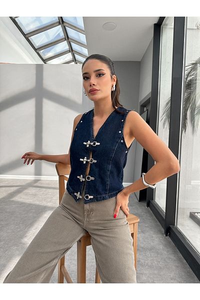 ESRAHELVACI Denim Crop Vest - Hooked Blazer Design