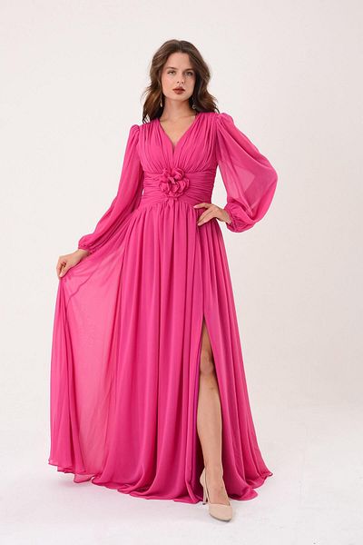 SpringStore Rochie de seară Fujya cu mâneci lungi și talie trandafir