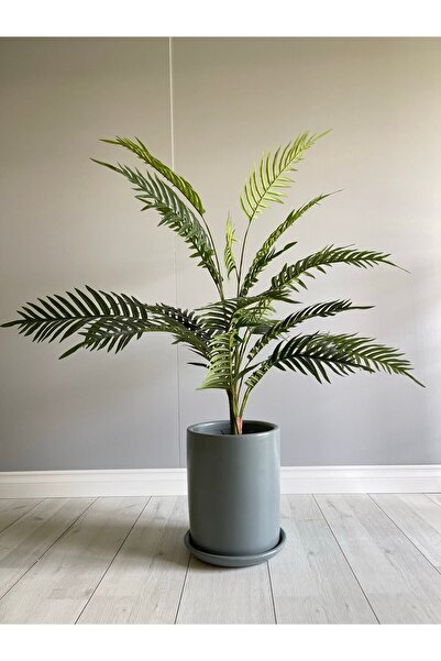 odka 10litre Silindir Saksı Tabaklı Yükseklik:25cm Çap:20cm Füme Renk