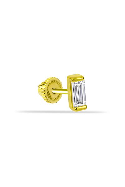 Dianora Piercing 14K Gold Minimal Helix Cartilage Piercing with Single Baguette Stone