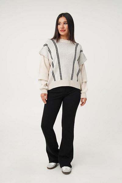 Hipo Trend Stone Colored Casual Model Shoulder Tiers Knitwear Sweater