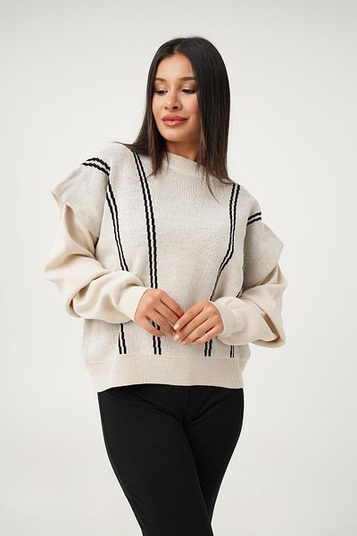 Hipo Trend Stone Colored Casual Model Shoulder Tiers Knitwear Sweater