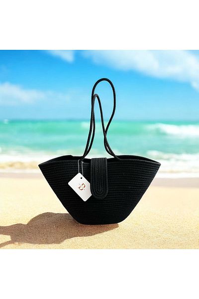 Bohemahomedecor Straw Beach Daily Bag - Μαύρη
