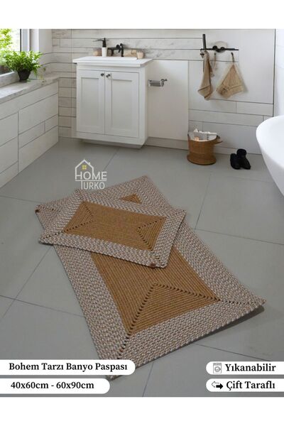 HomeTurko Bohem Jüt  Banyo Paspas Klozet Önü Banyo Paspası 2'Li Set Çift Tara...