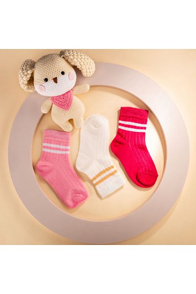 Novibaby Детски чорапи унисекс от 3 части - бели, черни, розови, памучни ученически чорапи
