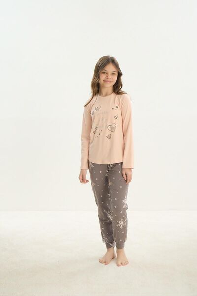 Sevim Комплект пижама с дълъг ръкав и отворена рокля за момичета - Garson Salmon C8T2N7O8