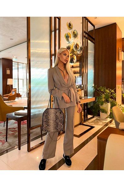 MYGİYİMİSTANBUL Blazer Jacket and Wide Leg Trousers Set - Tied