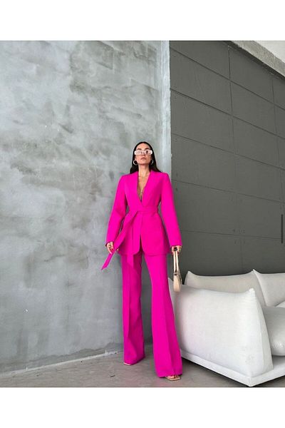 MYGİYİMİSTANBUL Blazer Jacket and Wide Leg Trousers Set - Tied