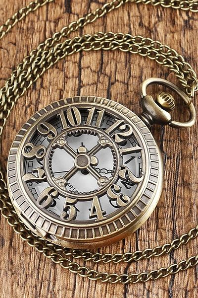WINNER Special Retro Bronze Color Numeral Embroidered Design Chain Pocket Watch
