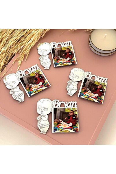 Lila Design Patron Bebek Fotoğraflı Çerçeve Doğum Günü Hediyelik Magnet