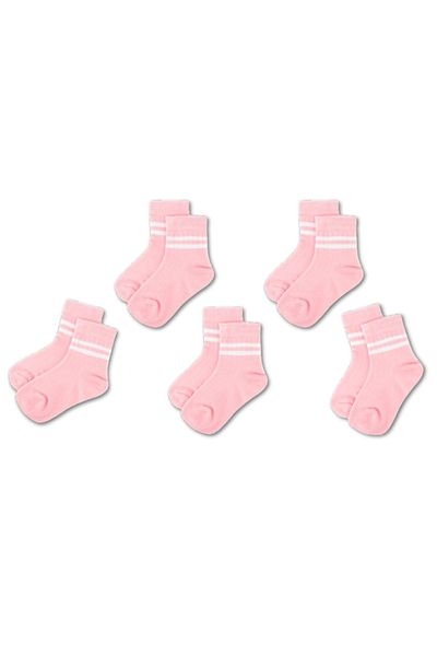 Novibaby Pachet de 5 șosete unisex pentru copii - șosete de școală din bumbac alb, negru, roz