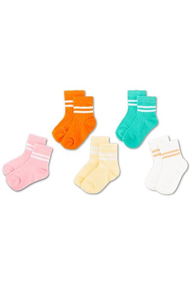 Novibaby Pachet de 5 șosete unisex pentru copii - șosete de școală din bumbac alb, negru, roz