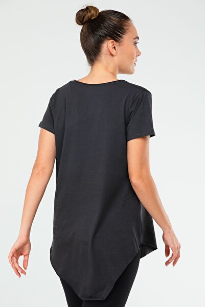 speedlife Anthracite Regular Cotton V-Neck Short Sleeve Women's T-Shirt Sf03881