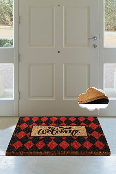 Chilai Home Coco Plaid Red  Doğal Koko Paspas,Kıl Kapı Önü Paspası