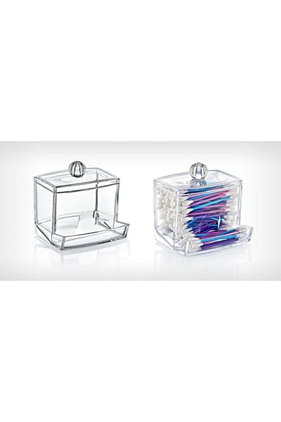 Biomak Organizer with Lid Acrylic Luxury Earsticks Makeup Cotton Organizer Stylish Design Practical Use