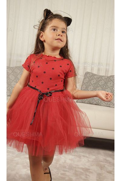 QUESHMA Bebeluș Fetă Copil Prințesă Rochie Tutu Pufoasă Buline Mânecă Scurtă Licra flexibilă