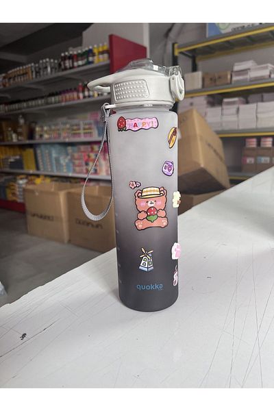 Andofis Tritan Water Bottle and Flask Motivational Water Bottle with Straw Sticker 1000 ml Strap Drawstring
