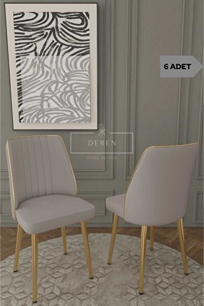 DEREN HOME Marla Serisi 6 Adet Açık Gri Silinebilir Baby Face Kumaş Sandalye ...