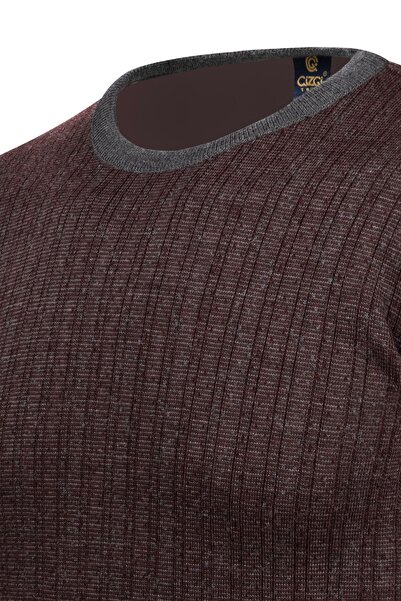 Çizgi Triko Ανδρικό ριγέ πλεκτό πουλόβερ - λαιμόκοψη, διακοσμημένα μανίκια και ελαστική μέση, ατσάλινο πλεκτό - 5005C