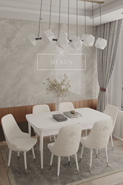 DEREN HOME Silver Serisi Baby face kumaş 80x132 açılabilir MDF masa mutfak sa...