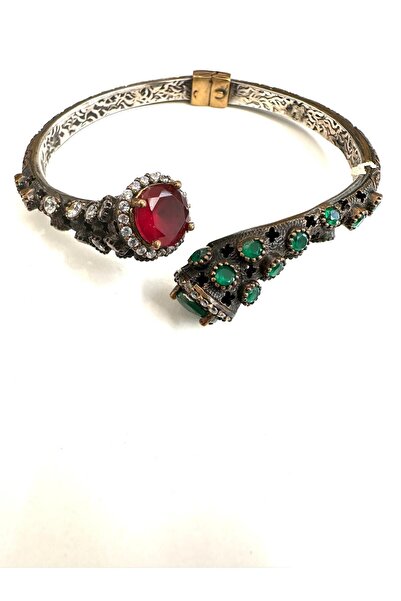 Aysesa Otantik El İşi Açılabilen Zümrüt Yakut ve Zirkon Taşlı Gümüş Bileklik ...