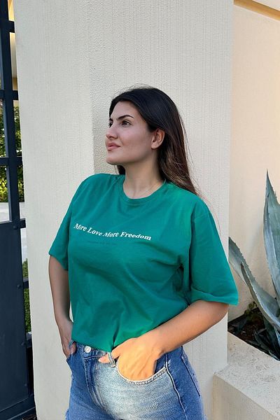 İpli Freedom Print Πράσινο μπλουζάκι Unisex Oversize