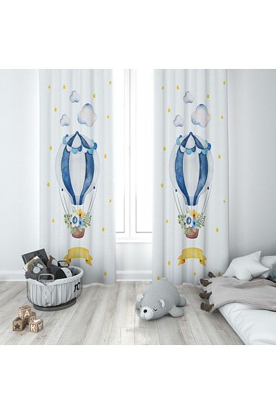 Lolla Girl with Flying Balloons White Background Curtain 205