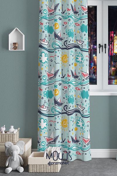 Moud's Suede Digital Printed Extra String - Paper Ship Pattern, Single Wing, Children's and Baby's Room