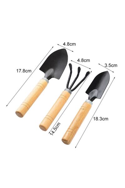 CNGZSHOP Taşınabilir Mini Ahşap Tırmık Kürek Çapa Hobi Bahçe Seti 3 Parça