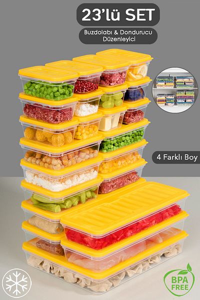 Meleni Home 23 Pieces Compatible Microwave Organizer - 1X2400Ml 4X1170Ml 6X600Ml 12X240Ml Yellow Storage Container