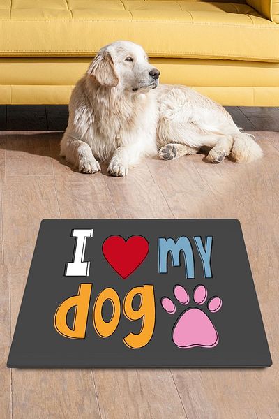 Chilai Home Pvc Cat Items - I Love My Dog, Dog Food Mat Supplies and Accessories