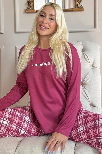 Pijamaevi Thermal Plum Moon Patterned Women's Pajama Set