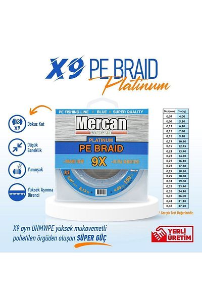 Mercan Pe Braid Platinum X9 Blue String 150m Reel Fishing Line