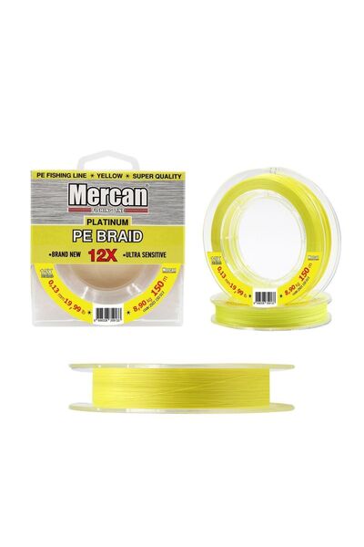 Mercan Pe Örgü Platinum X12 Sarı İp 150m Makara Misina
