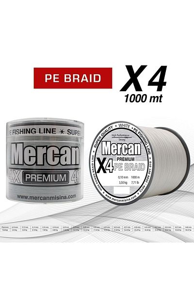Mercan Pe Knitted Premium X4 Rope 1000 m Fish Tape