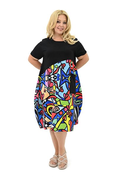 Koza Butik Γυναικείο φόρεμα με ψηφιακή εκτύπωση Plus Size - 5259-25